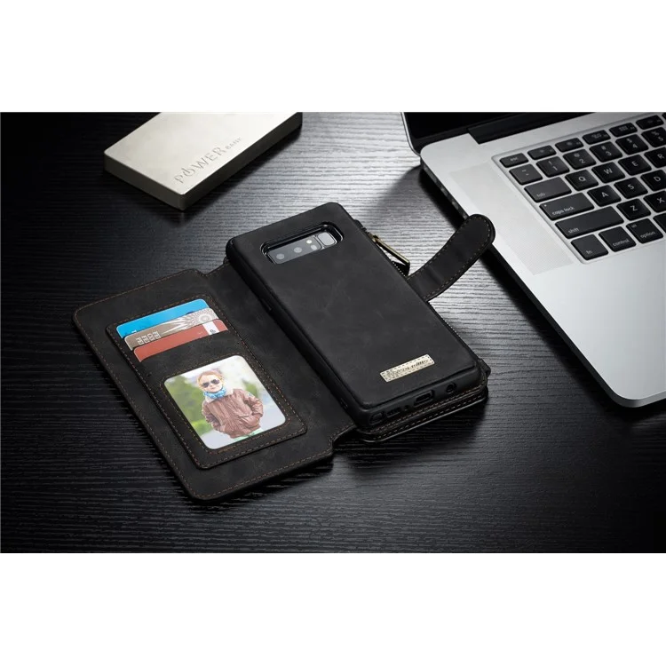 CASEME 2-in-1 Detachable Wallet Split Leather Case for Samsung Galaxy Note 8 SM-N950 - Black