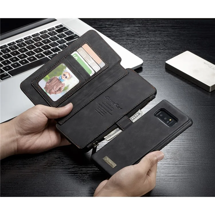 CASEME 2-in-1 Detachable Wallet Split Leather Case for Samsung Galaxy Note 8 SM-N950 - Black