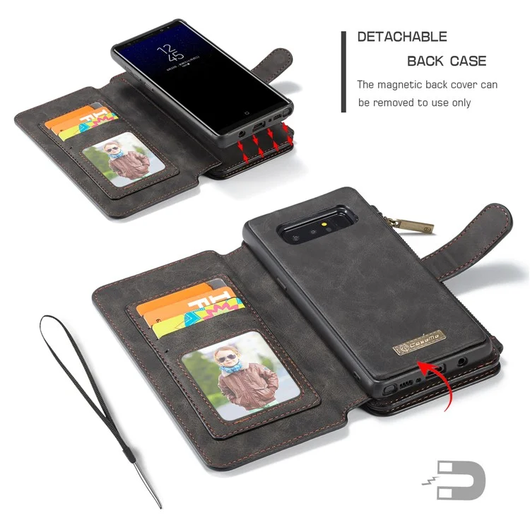 CASEME 2-in-1 Detachable Wallet Split Leather Case for Samsung Galaxy Note 8 SM-N950 - Black
