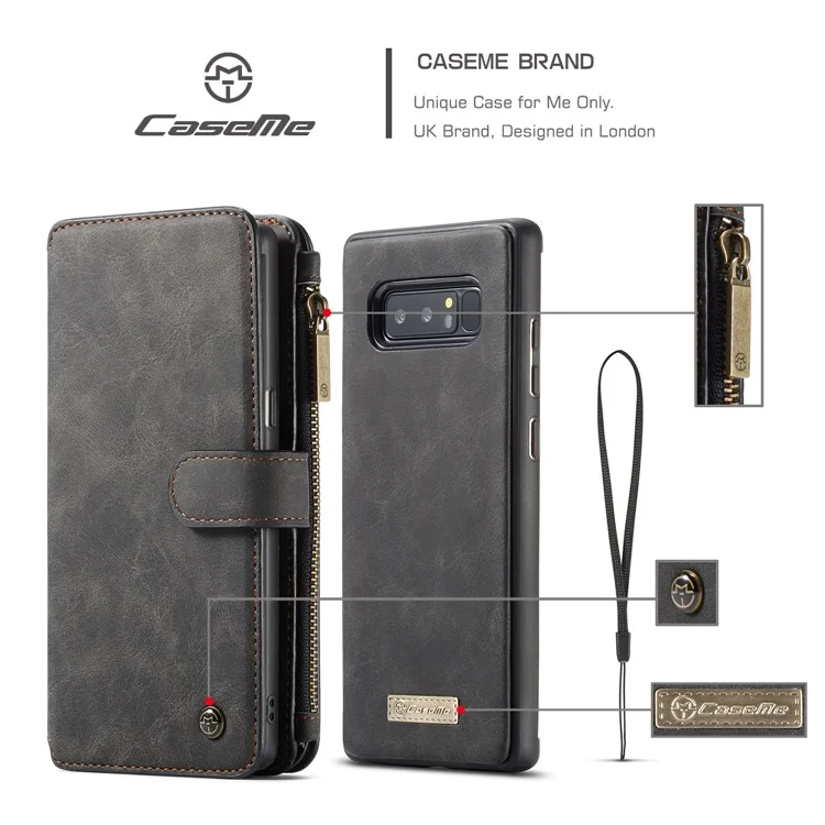 CASEME 2-in-1 Detachable Wallet Split Leather Case for Samsung Galaxy Note 8 SM-N950 - Black