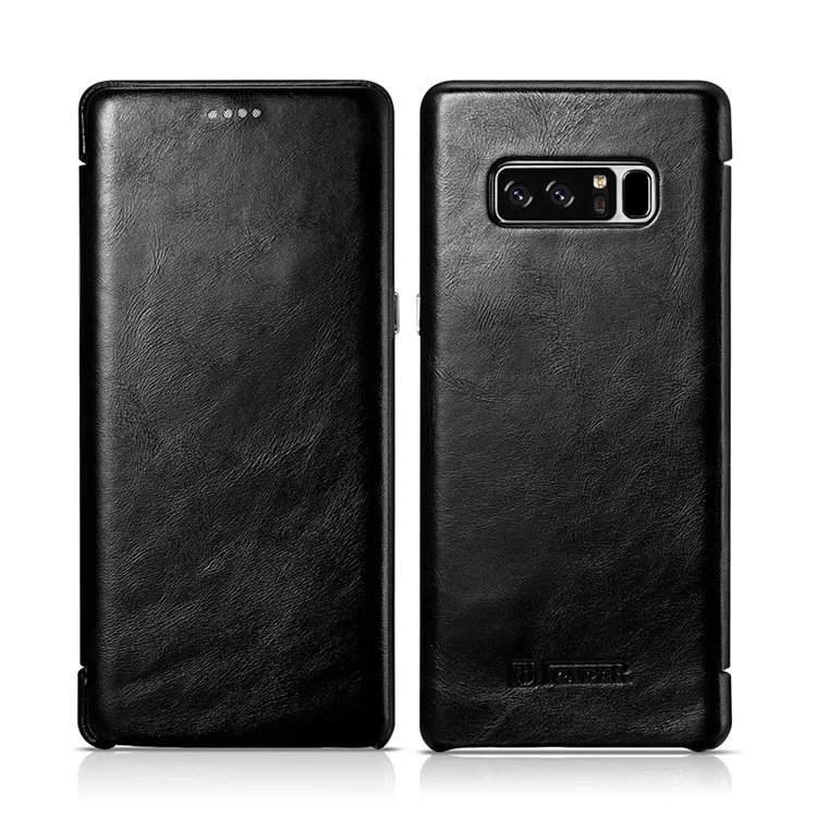 ICARER Curved Edge Vintage Genuine Leather Case for Samsung Galaxy Note 8 SM-N950 - Black