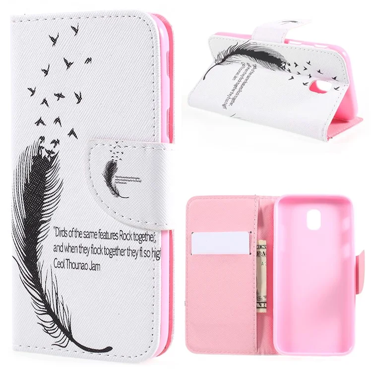 Pattern Printing Leather Wallet Case for Samsung Galaxy J7 (2017) EU Version / J7 Pro (2017) - Feather and Birds
