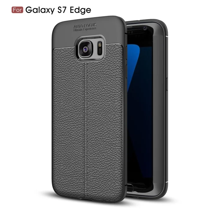 Litchi Skin PU Leather Coated Soft TPU Phone Case for Samsung Galaxy S7 edge G935 - Black