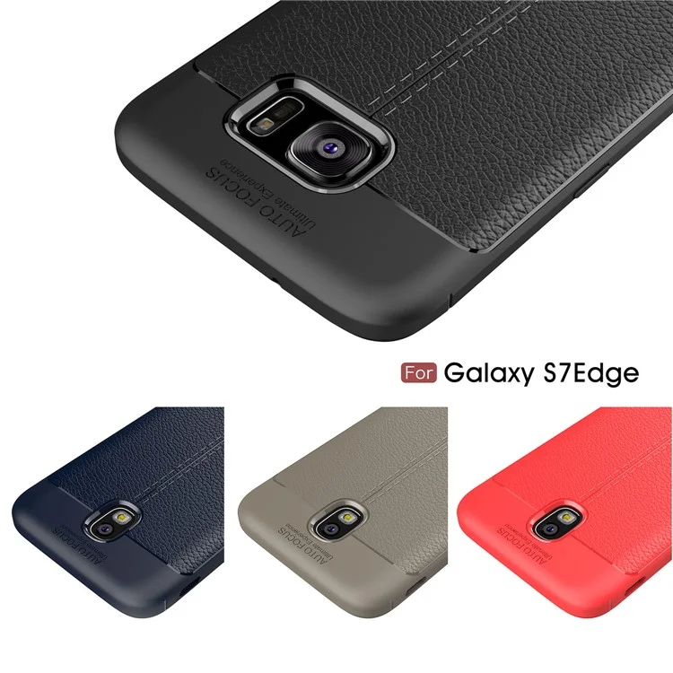 Litchi Skin PU Leather Coated Soft TPU Phone Case for Samsung Galaxy S7 edge G935 - Black
