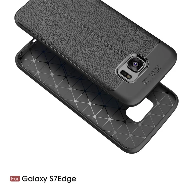 Litchi Skin PU Leather Coated Soft TPU Phone Case for Samsung Galaxy S7 edge G935 - Black