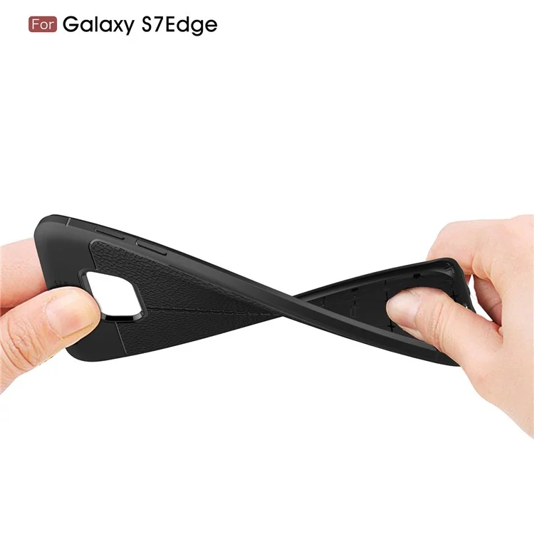 Litchi Skin PU Leather Coated Soft TPU Phone Case for Samsung Galaxy S7 edge G935 - Black