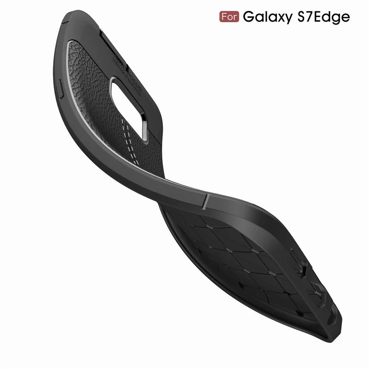 Litchi Skin PU Leather Coated Soft TPU Phone Case for Samsung Galaxy S7 edge G935 - Black