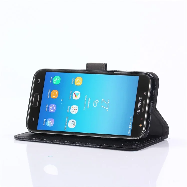 Muxma PU Lona de Cuero de Cuero Case de Teléfonos Móviles Para Stand de Billetera Para Samsung Galaxy J5 (2017) Versión de la ue / J5 Pro (2017) - Negro