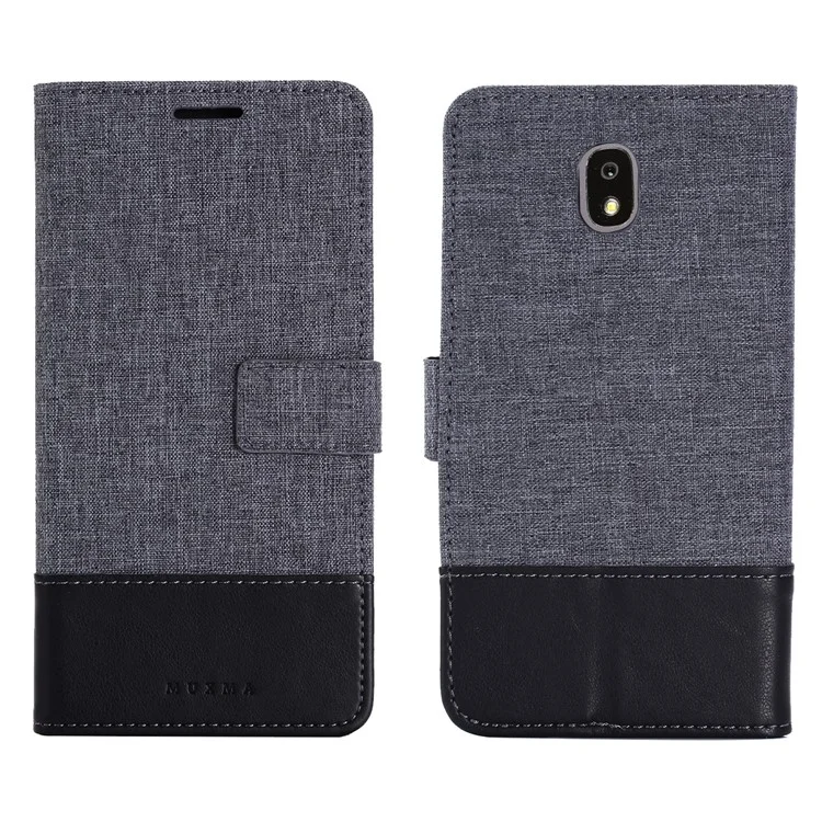 MUXMA PU Cuir Canvas Splicing Portefeuille Support de Téléphone Mobile Pour Samsung Galaxy J5 (2017) Version de L'ue / J5 Pro (2017) - le Noir