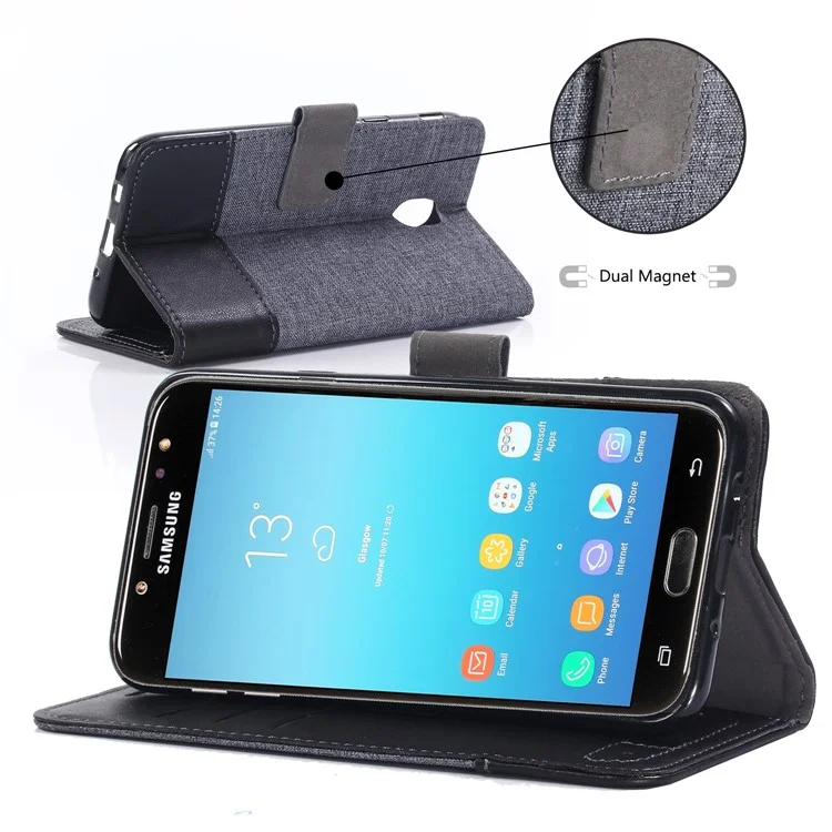 Muxma PU Lona de Cuero de Cuero Case de Teléfonos Móviles Para Stand de Billetera Para Samsung Galaxy J5 (2017) Versión de la ue / J5 Pro (2017) - Negro