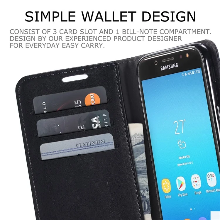 Muxma PU Lona de Cuero de Cuero Case de Teléfonos Móviles Para Stand de Billetera Para Samsung Galaxy J5 (2017) Versión de la ue / J5 Pro (2017) - Negro