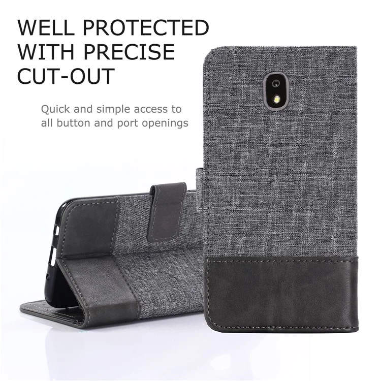 MUXMA Estuche de cartera de cuero artificial y lona para Samsung Galaxy J5 (2017) versión UE / J5 Pro (2017) - Gris