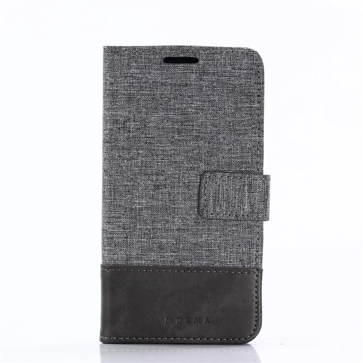 MUXMA Estuche de cartera de cuero artificial y lona para Samsung Galaxy J5 (2017) versión UE / J5 Pro (2017) - Gris