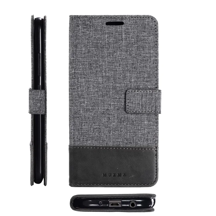 MUXMA Estuche de cartera de cuero artificial y lona para Samsung Galaxy J5 (2017) versión UE / J5 Pro (2017) - Gris