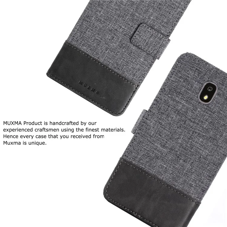MUXMA Estuche de cartera de cuero artificial y lona para Samsung Galaxy J5 (2017) versión UE / J5 Pro (2017) - Gris