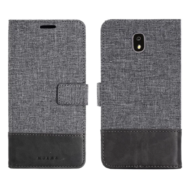 MUXMA Estuche de cartera de cuero artificial y lona para Samsung Galaxy J5 (2017) versión UE / J5 Pro (2017) - Gris