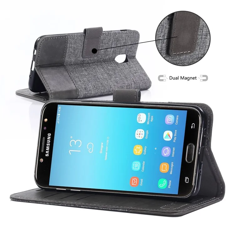 MUXMA Estuche de cartera de cuero artificial y lona para Samsung Galaxy J5 (2017) versión UE / J5 Pro (2017) - Gris
