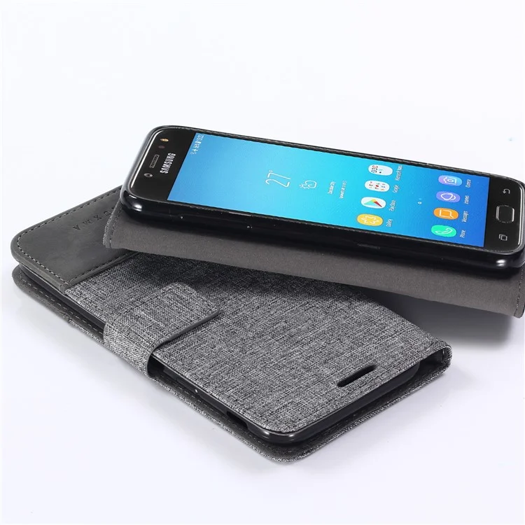 MUXMA Estuche de cartera de cuero artificial y lona para Samsung Galaxy J5 (2017) versión UE / J5 Pro (2017) - Gris