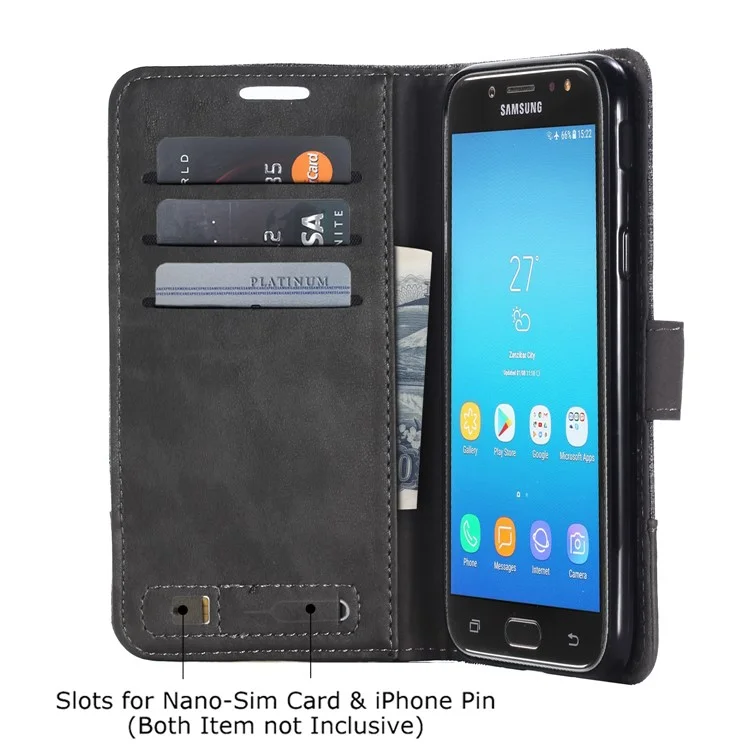 MUXMA Estuche de cartera de cuero artificial y lona para Samsung Galaxy J5 (2017) versión UE / J5 Pro (2017) - Gris