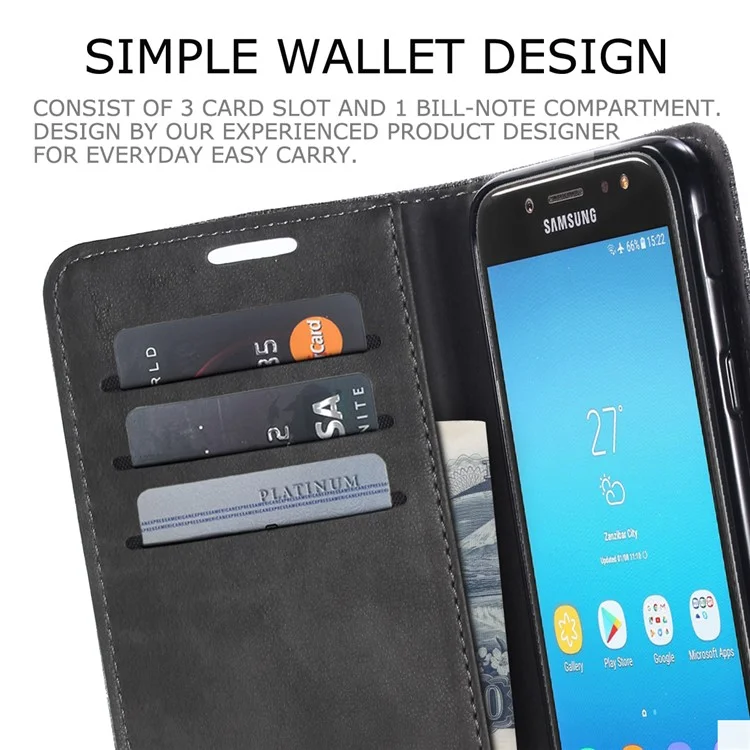 MUXMA Estuche de cartera de cuero artificial y lona para Samsung Galaxy J5 (2017) versión UE / J5 Pro (2017) - Gris