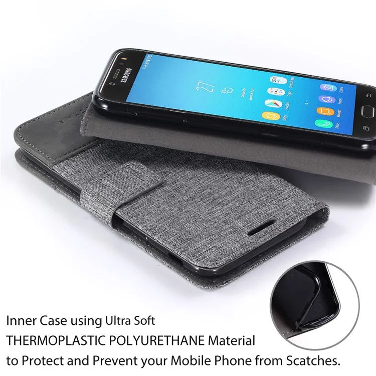 MUXMA Estuche de cartera de cuero artificial y lona para Samsung Galaxy J5 (2017) versión UE / J5 Pro (2017) - Gris