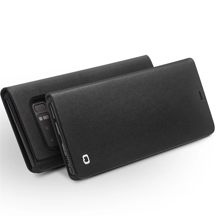QIALINO Cowhide Leather Protection Folio Mobile Phone Case Accessory for Samsung Galaxy Note 8 N950 - Black