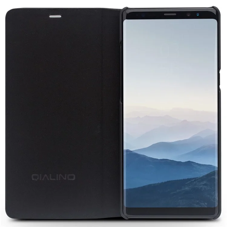 QIALINO Cowhide Leather Protection Folio Mobile Phone Case Accessory for Samsung Galaxy Note 8 N950 - Black