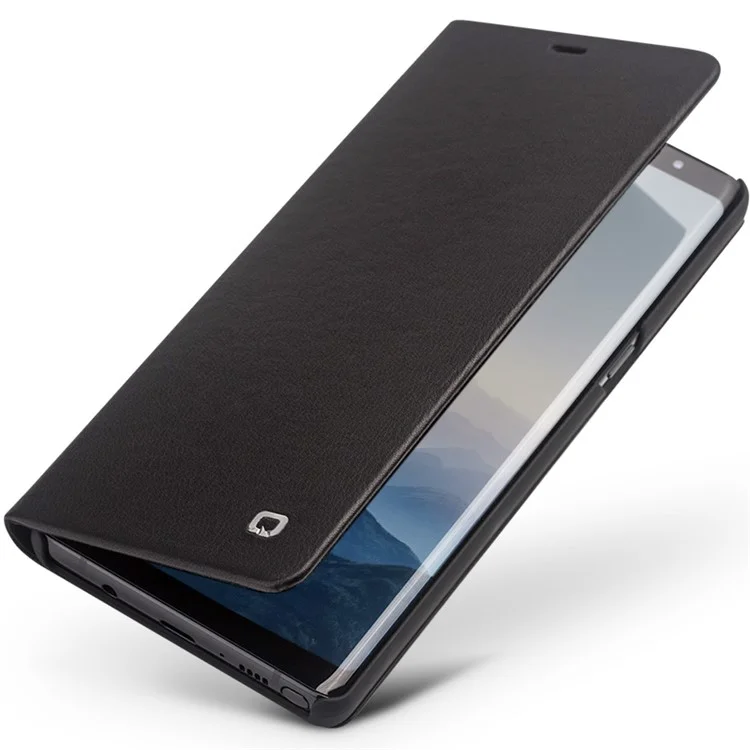 QIALINO Cowhide Leather Protection Folio Mobile Phone Case Accessory for Samsung Galaxy Note 8 N950 - Black