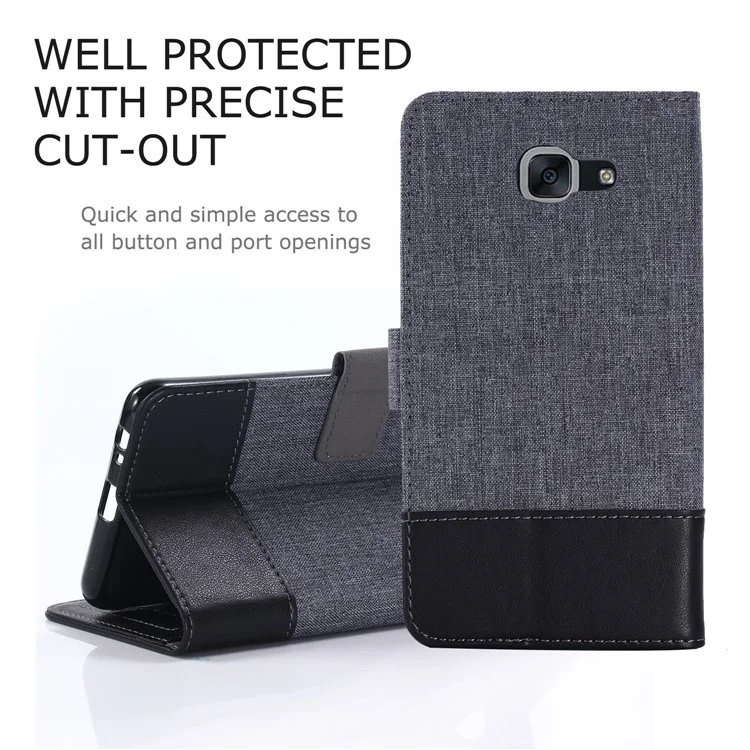 MUXMA Leather Canvas Splicing Stand Mobile Phone Case for 	Samsung Galaxy J7 Max - Black