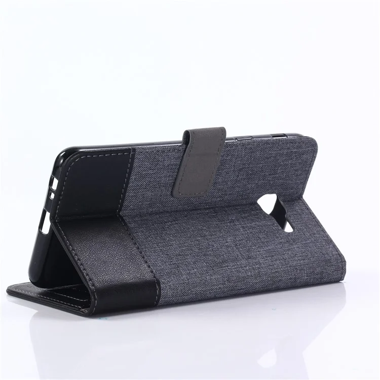 MUXMA Leather Canvas Splicing Stand Mobile Phone Case for 	Samsung Galaxy J7 Max - Black