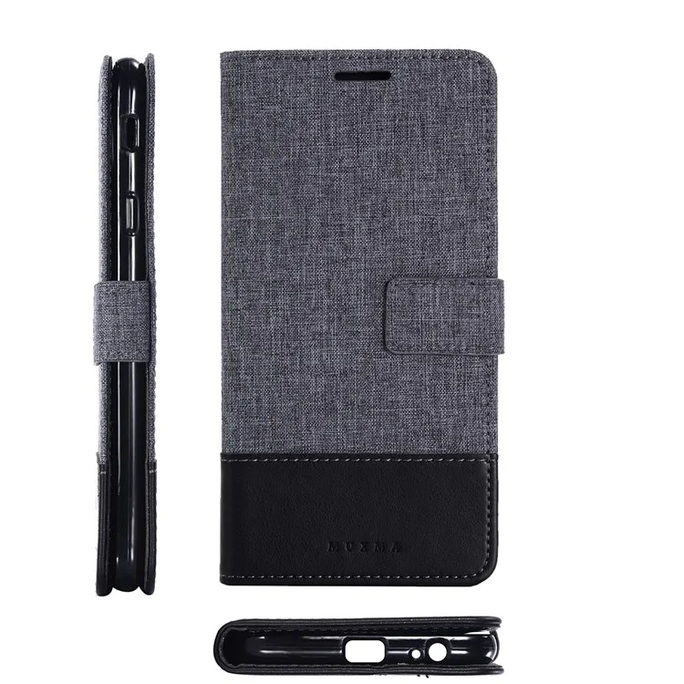 MUXMA Leather Canvas Splicing Stand Mobile Phone Case for 	Samsung Galaxy J7 Max - Black