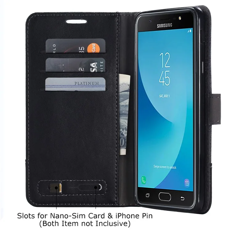 Muxma Leather Canvas Splicing Stand Case Для Мобильного Телефона Для Samsung Galaxy J7 Max - Черный