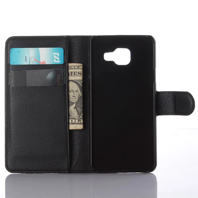 Litchi Wallet Leather Phone Case for Samsung Galaxy A3 SM-A310F with Stand - Black