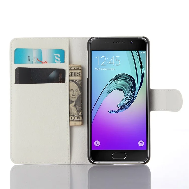 Litchi Wallet Custodia in Pelle per Samsung Galaxy A3 SM-A310F con Supporto - Bianco