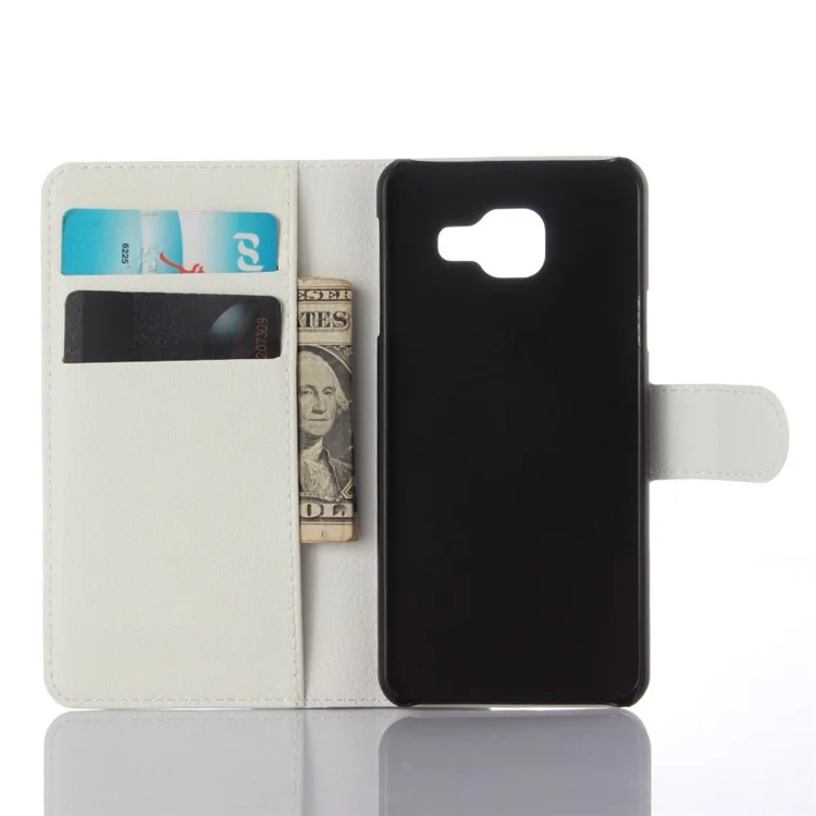 Litchi Wallet Custodia in Pelle per Samsung Galaxy A3 SM-A310F con Supporto - Bianco