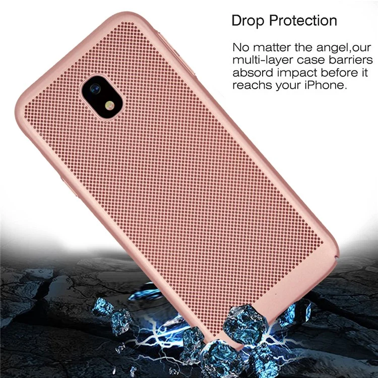 Hollow Mesh Rubberized Hard Back Case for Samsung Galaxy J3 (2017) EU Version / J3 Pro (2017) - Rose Gold