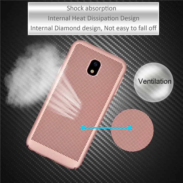 Hollow Mesh Rubberized Hard Back Case for Samsung Galaxy J3 (2017) EU Version / J3 Pro (2017) - Rose Gold
