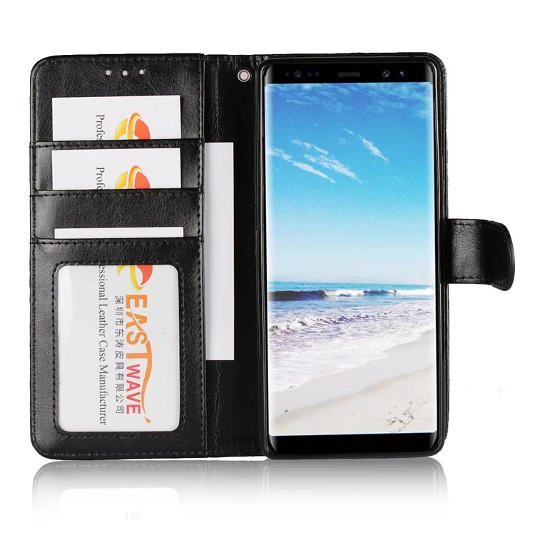 Crazy Horse Wallet Leather Mobile Phone Case with Stand for Samsung Galaxy Note 8 SM-N950 - Black
