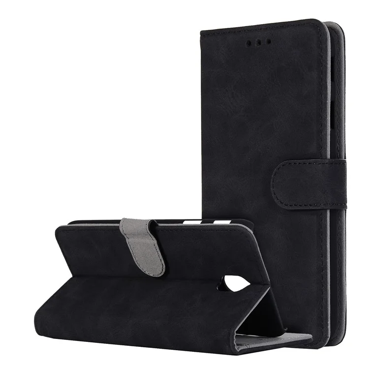 Vintage Style Crazy Horse Leather Stand Wallet Case for Samsung Galaxy J3 (2017) / J3 Pro (2017) EU Version - Black