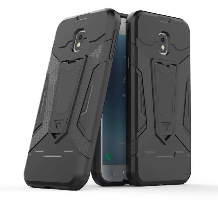 Armor Plastic TPU Cell Phone Case with Kickstand for Samsung Galaxy J3 (2017) EU Version/J3 Pro (2017) - Black