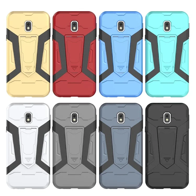 Armor Plastic TPU Cell Phone Case with Kickstand for Samsung Galaxy J3 (2017) EU Version/J3 Pro (2017) - Black