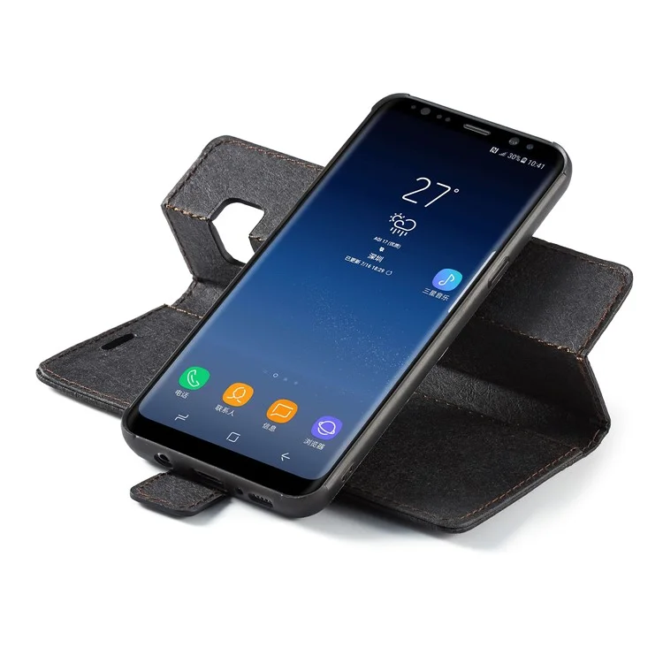 WHATIF DIY Brown Paper PU Leather Wallet Cover + Detachable PC + TPU Hybrid Case for Samsung Galaxy S8+ SM-G955 - Black
