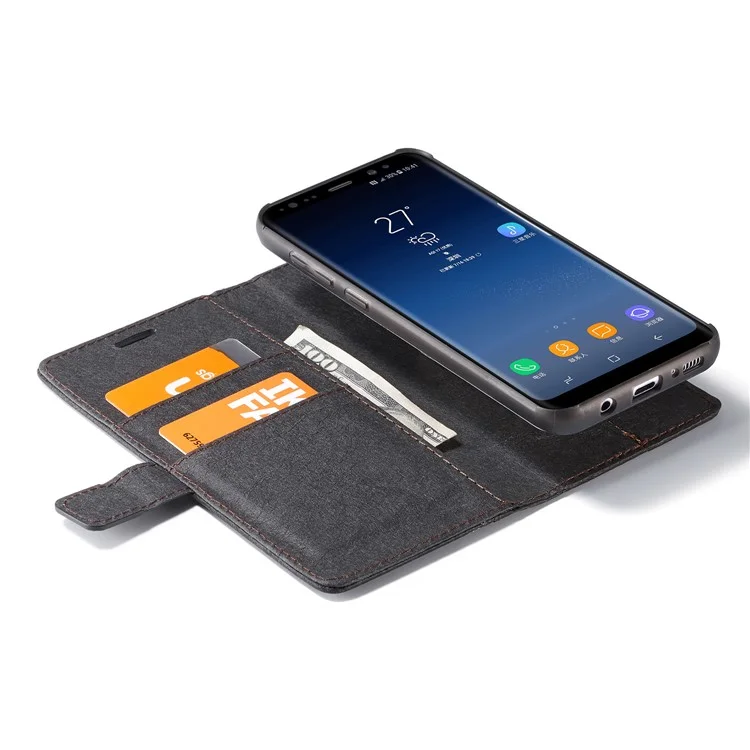WHATIF DIY Brown Paper PU Leather Wallet Cover + Detachable PC + TPU Hybrid Case for Samsung Galaxy S8+ SM-G955 - Black