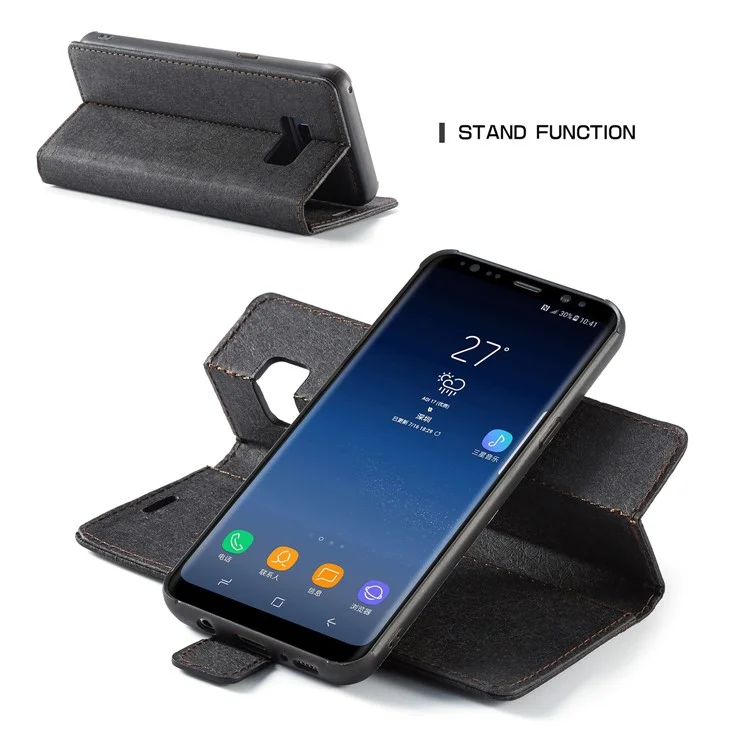 WHATIF DIY Brown Paper PU Leather Wallet Cover + Detachable PC + TPU Hybrid Case for Samsung Galaxy S8+ SM-G955 - Black