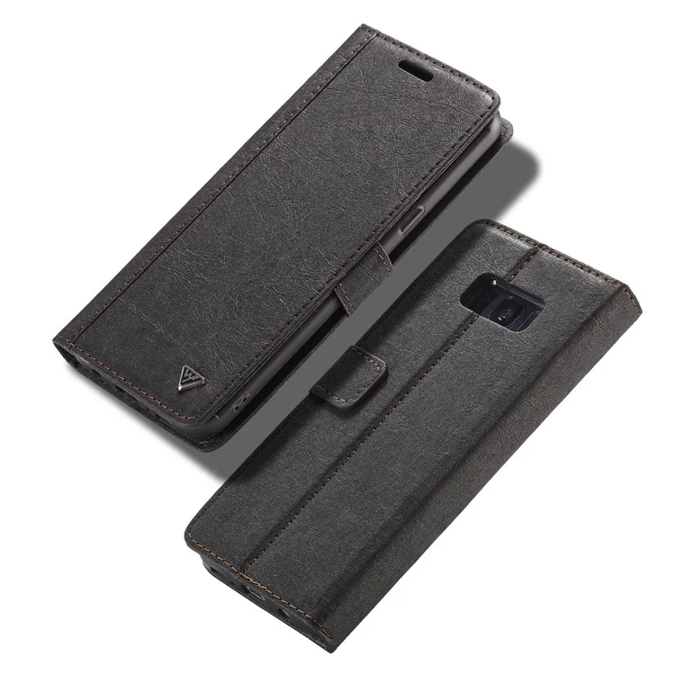 WHATIF DIY Brown Paper PU Leather Wallet Cover + Detachable PC + TPU Hybrid Case for Samsung Galaxy S8+ SM-G955 - Black