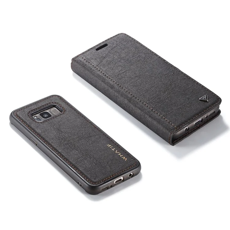 WHATIF DIY Brown Paper PU Leather Wallet Cover + Detachable PC + TPU Hybrid Case for Samsung Galaxy S8+ SM-G955 - Black