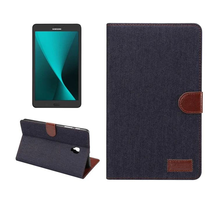 Jeans Cloth Leather Wallet Smart Cover for Samsung Galaxy Tab A 8.0 (2017) T380 T385 - Black Blue