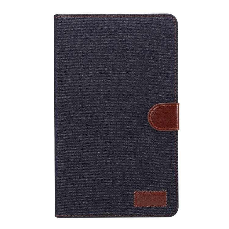 Jeans Cloth Leather Wallet Smart Cover for Samsung Galaxy Tab A 8.0 (2017) T380 T385 - Black Blue