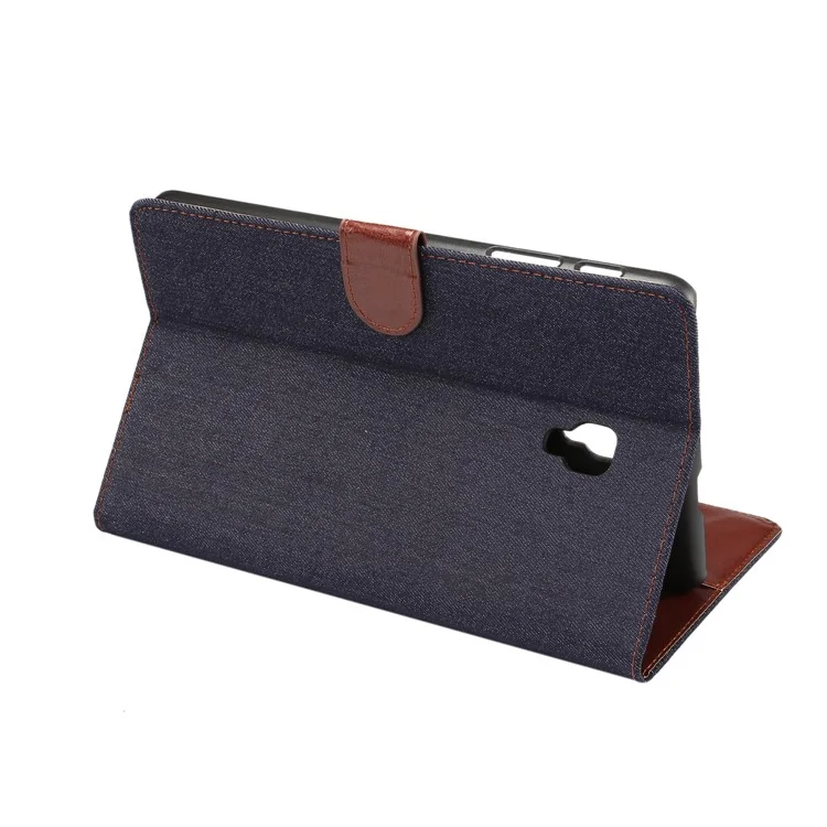 Jeans Cloth Leather Wallet Smart Cover for Samsung Galaxy Tab A 8.0 (2017) T380 T385 - Black Blue