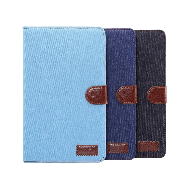 Jeans Cloth Leather Wallet Smart Cover for Samsung Galaxy Tab A 8.0 (2017) T380 T385 - Black Blue